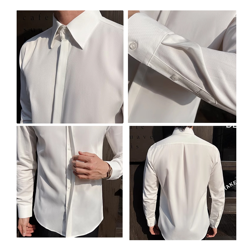 Men's White Long-Sleeve Dress  - Men Formal Wear Modern 评论和价格