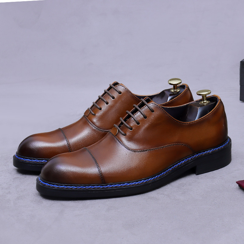 Cognac Cap-Toe Oxfords Genuine - Formal Men Daily Wear Footwear 评论和价格